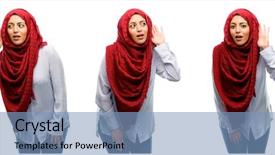  Presentation with hijab - PPT theme with trying to listen to interesting background and a teal colored foreground