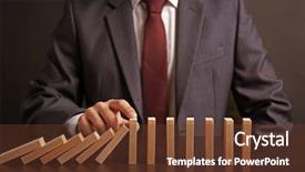  Presentation with stop - Theme with trying to stop toppling domino background and a tawny brown colored foreground
