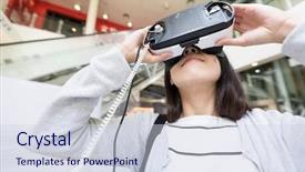  Presentation with museum - PPT theme enhanced with trying virtual reality in museum background and a lemonade colored foreground