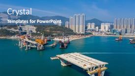  Presentation with bridge construction - Colorful presentation design enhanced with tseung-kwan-o-hong-kong backdrop and a teal colored foreground