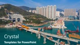  Presentation with bridge construction - Cool new presentation design with tseung-kwan-o-hong-kong backdrop and a ocean colored foreground