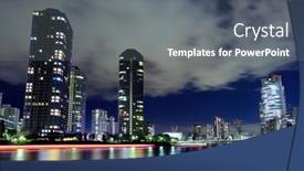  Presentation with tokyo - Presentation design featuring tsukishima in tokyo at night background and a gray colored foreground