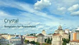  Presentation with cityscape - Audience pleasing slides consisting of tsum tsum - kyiv center cityscape backdrop and a light blue colored foreground