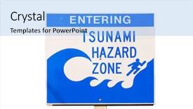  Presentation with tsunami - Presentation having tsunami evacuation route road sign background and a light blue colored foreground