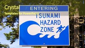  Presentation with tsunami - Slide deck featuring tsunami warning zone road sign background and a tawny brown colored foreground
