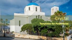  Presentation with church christian - Presentation theme enhanced with ttraditional-whitewashed-orthodox-christian-church background and a tawny brown colored foreground