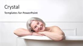  Presentation with lady - Beautiful theme featuring tub - mature lady feeling happy backdrop and a pink colored foreground