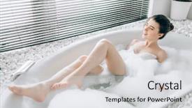  Presentation with tub - PPT layouts enhanced with tub - young woman lying in bath background and a light gray colored foreground