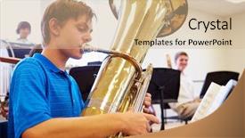 Presentation with orchestra - Audience pleasing presentation theme consisting of tuba in high school orchestra backdrop and a soft green colored foreground