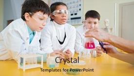  Presentation with substance - Beautiful PPT theme featuring tube and listening to explanation backdrop and a yellow colored foreground