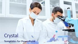  Presentation with test tube laboratory - Cool new presentation with tube and microscope making research backdrop and a sky blue colored foreground