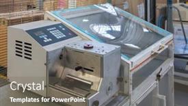  Presentation with factory machine - PPT theme with tube-cutting-machine background and a gray colored foreground