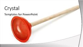  Presentation with rubber - PPT theme featuring open drain - rubber plunger isolated on white background and a white colored foreground