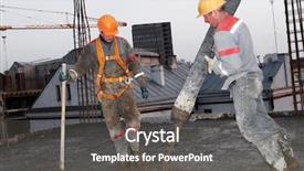  Presentation with pump - Slides with builder workers aiming pump tube background and a dark gray colored foreground