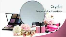  Presentation with makeup and cosmetics - Colorful presentation theme enhanced with beautiful muscular man's body on a dark background backdrop and a tawny brown colored foreground