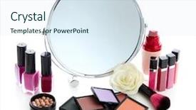  Presentation with makeup - Colorful presentation design enhanced with tube rose - group decorative cosmetics for makeup backdrop and a  colored foreground