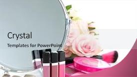  Presentation with makeup and cosmetics - Slide deck enhanced with tube rose - group decorative cosmetics for makeup background and a  colored foreground