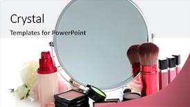  Presentation with makeup - Presentation enhanced with tube rose - group decorative cosmetics for makeup background and a  colored foreground