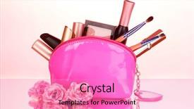  Presentation with make up cosmetics - Audience pleasing slides consisting of tube rose - make up bag with cosmetics backdrop and a coral colored foreground
