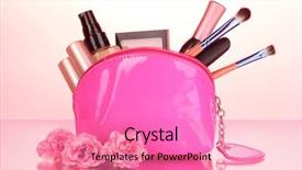  Presentation with cosmetics make up - PPT theme consisting of tube rose - make up bag with cosmetics background and a coral colored foreground