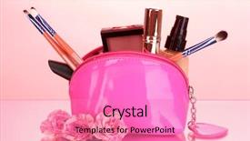  Presentation with cosmetics make up - Presentation theme consisting of tube rose - make up bag with cosmetics background and a coral colored foreground