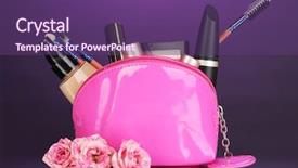  Presentation with cosmetics - Cool new PPT theme with tube rose - make up bag with cosmetics backdrop and a violet colored foreground