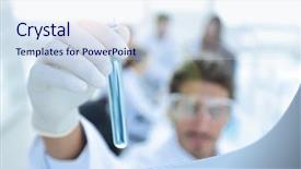  Presentation with tube evaporator - PPT theme consisting of tube with reagents on blurred background and a  colored foreground