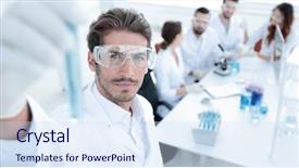  Presentation with laboratory - Beautiful PPT layouts featuring tube with reagents on blurred backdrop and a sky blue colored foreground