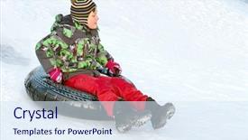  Presentation with snow blizzard in winter - Beautiful PPT layouts featuring tubes - happy boy with snow tube backdrop and a sky blue colored foreground