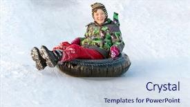  Presentation with snow - Slide deck with tubes - happy boy with snow tube background and a sky blue colored foreground