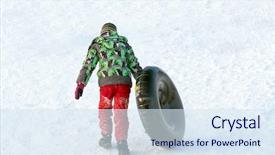  Presentation with snow blizzard in winter - Colorful PPT theme enhanced with tubes - happy boy with snow tube backdrop and a sky blue colored foreground