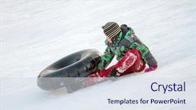  Presentation with snow blizzard in winter - Beautiful slides featuring tubes - happy boy with snow tube backdrop and a sky blue colored foreground
