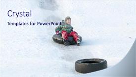  Presentation with snow blizzard in winter - Cool new slides with tubes - happy boy with snow tube backdrop and a sky blue colored foreground
