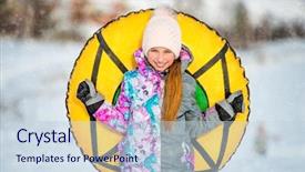  Presentation with snow - Amazing PPT layouts having tubes - positive active girl holding snow backdrop and a lemonade colored foreground