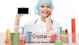  Presentation with laboratory chemical - Cool new PPT theme with tubes isolated over white background backdrop and a coral colored foreground