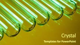  Presentation with glass chemistry lab equipment - Slide deck featuring tubes on a colour background background and a gray colored foreground