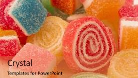  Presentation with crystal sugar - PPT theme enhanced with tuckshop - colorful sweets with crystal sugar background and a coral colored foreground