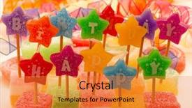  Presentation with crystal sugar - PPT layouts with tuckshop - colorful sweets with crystal sugar background and a gold colored foreground