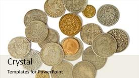  Presentation with medieval - Audience pleasing PPT layouts consisting of tudor - collection of the medieval coins backdrop and a coral colored foreground