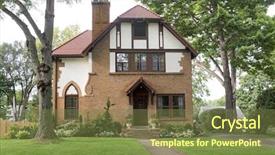  Presentation with old house - PPT theme with tudor - old tan brick house background and a tawny brown colored foreground