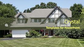 Presentation with tudor - Slides featuring tudor home in suburbs background and a tawny brown colored foreground