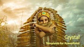  Presentation with feathered - Slide deck having tufts - american indian boy dressed background and a tawny brown colored foreground