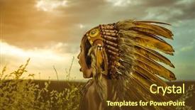  Presentation with feathered - Beautiful PPT theme featuring tufts - american indian boy dressed backdrop and a tawny brown colored foreground