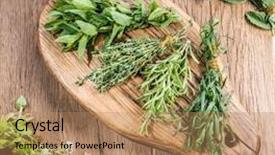  Presentation with herbs on wood - PPT theme having tufts - different bunches of fresh herbs background and a coral colored foreground