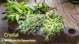  Presentation with herbs on wood - Audience pleasing slides consisting of tufts - different bunches of fresh herbs backdrop and a tawny brown colored foreground