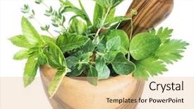  Presentation with mortar - Presentation theme enhanced with tufts - different fresh herbs background and a lemonade colored foreground