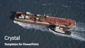  Presentation with tug boat - Beautiful theme featuring tug boat - aerial view of tugboat pushing backdrop and a tawny brown colored foreground