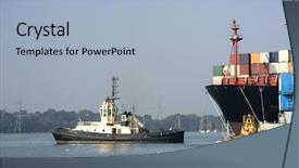  Presentation with tug boat - Amazing PPT layouts having tug boat - cargo ship emerges from dock backdrop and a light blue colored foreground