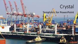  Presentation with tug boat - Slides featuring tug boat - cargo ship in industrial port background and a light blue colored foreground