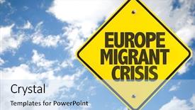  Presentation with tug boat - PPT theme consisting of tug boat - europe migrant crisis sign background and a light blue colored foreground